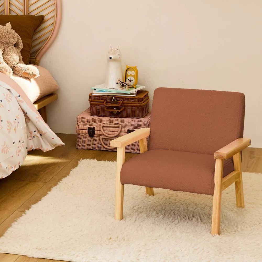 sweeek Children's scandi-style armchair in boucle fabric, rubberwood in Terracotta 4