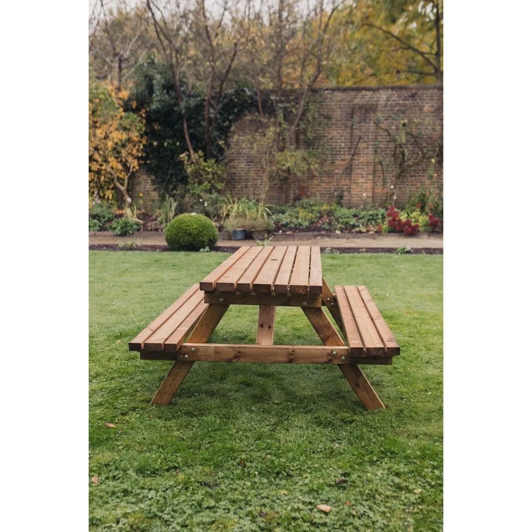 Churnet Valley Garden Furniture Ltd Valley Deluxe Picnic Table - L180 x W150 x H90cm - Partially Assembled in Brown 2