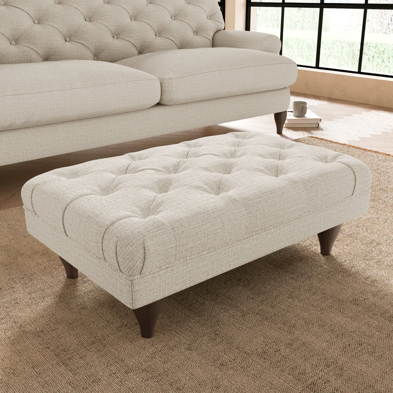 Warwick Slub Cotton Blend Footstool Slub Cotton Sandstone