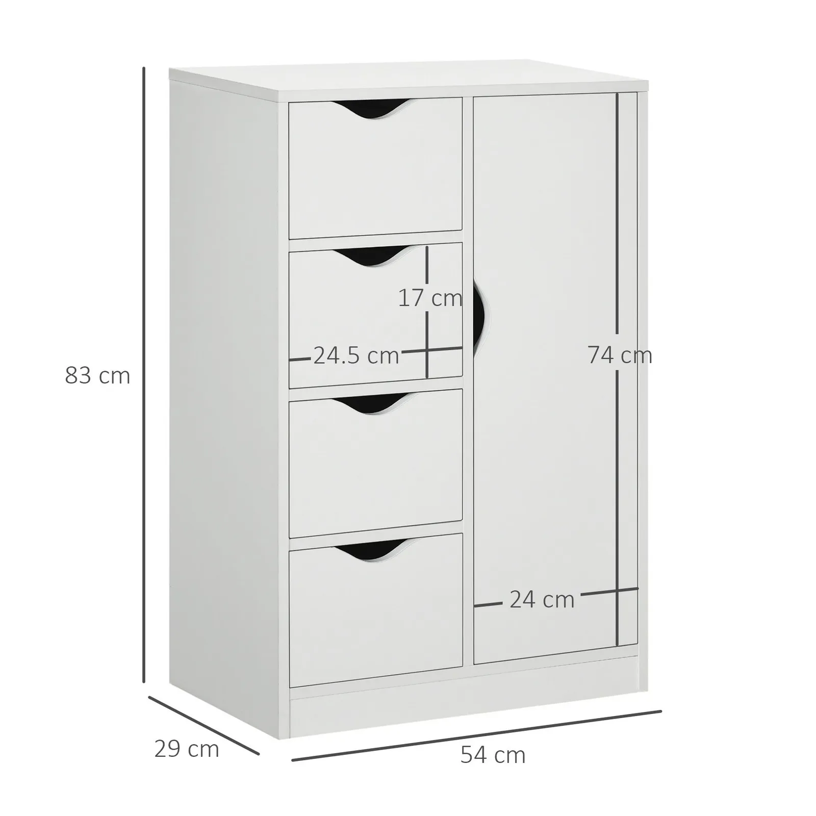 HOMCOM Bathroom Floor Cabinet Freestanding Storage Unit with 4 Drawers for Living Room in White 3