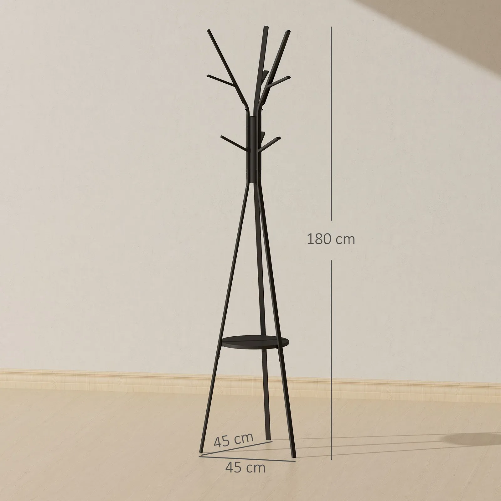 HOMCOM Free Standing Coat Rack Metal Shelf Holder Stand Display Clothes Hat in Black 3