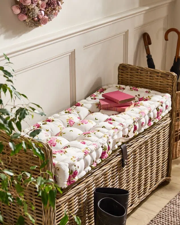 Dibor Vintage Style Pink Floral Indoor Hallway Furniture Bench Seat Pad L105cm x W42cm in Red