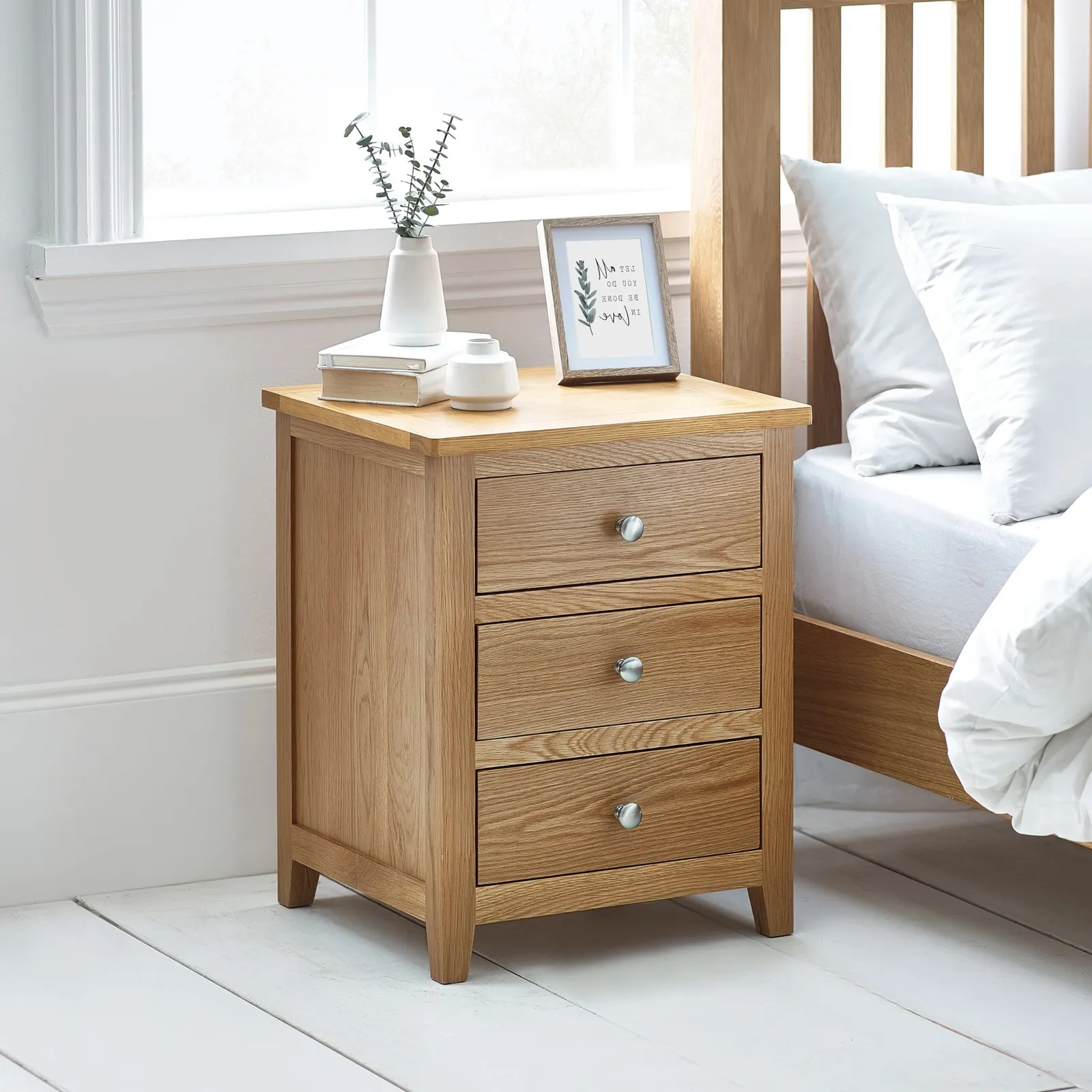 Mallory - 3 Drawer Bedside Table - Oak - Wood