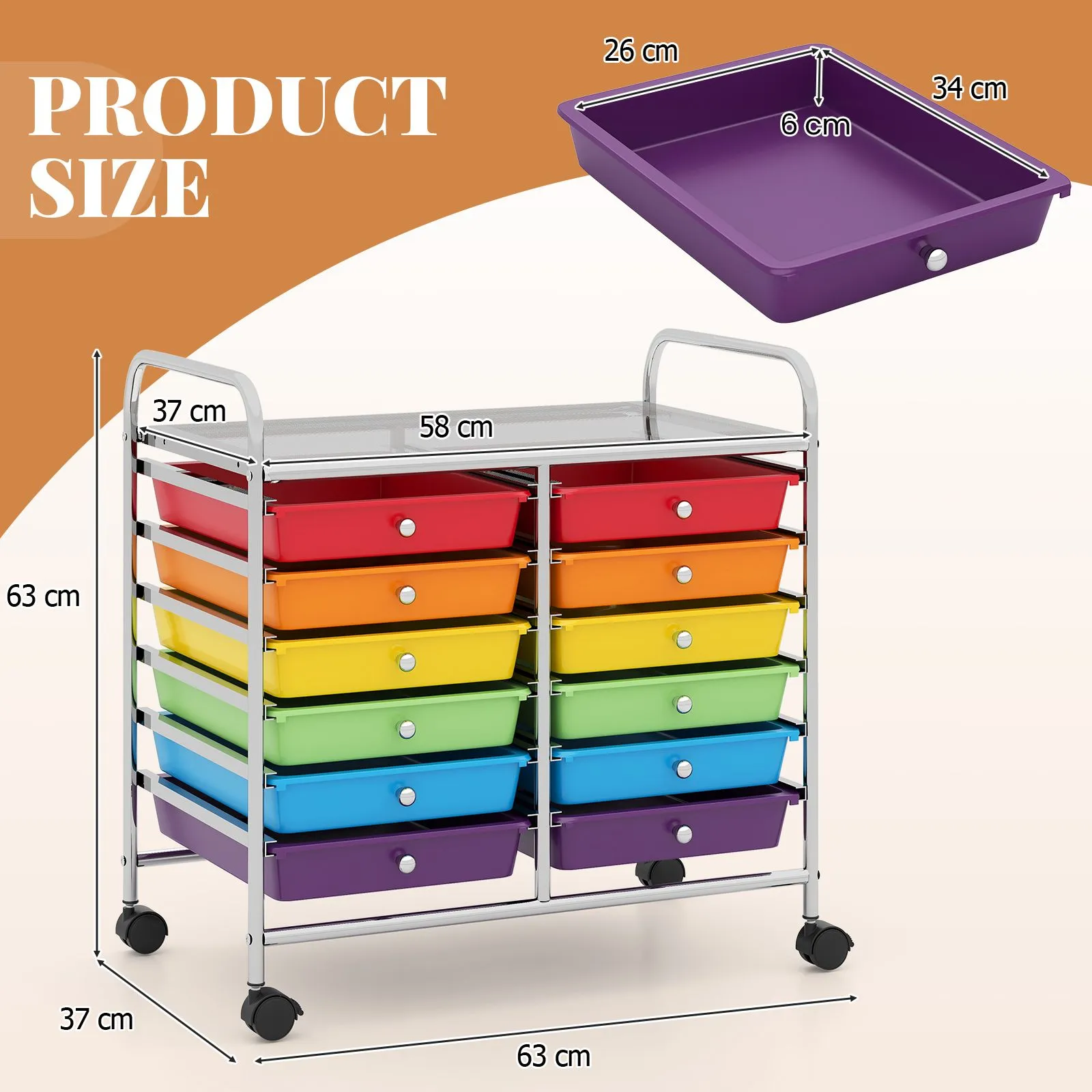 Costway 12 Drawers Multi-Purpose Utility Cart Storage Rolling Cart 2