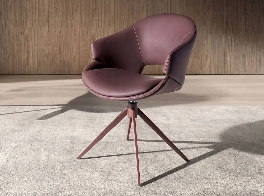 Angel Cerda Copper-Brown Leatherette Swivel Dining Chair in Brown 3
