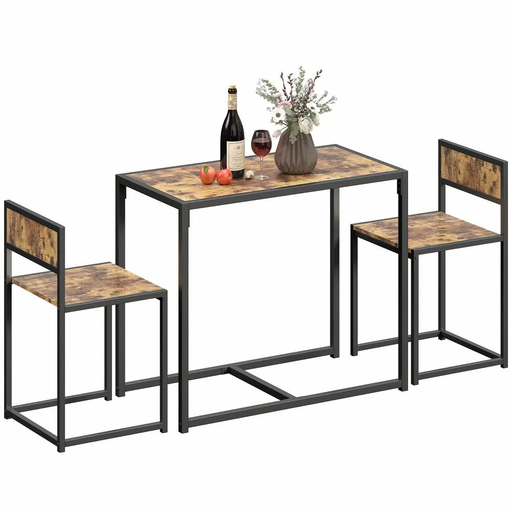 HOMCOM 3 Piece Dining Table Set with Metal Frame in Brown 2
