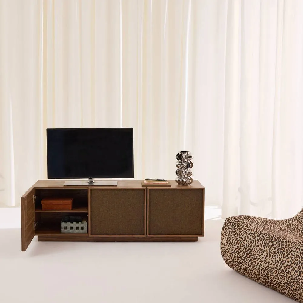 sweeek TV stand 3 doors wood decor & fabric 140cm in Dark Brown 4
