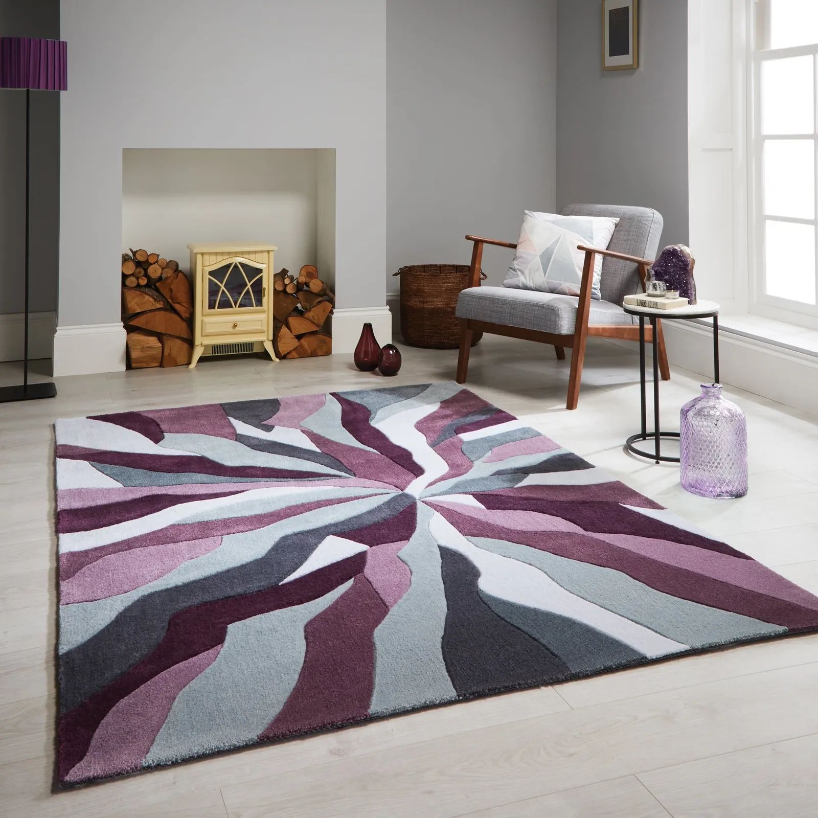 Infinite Splinter Rug Purple, Grey and White