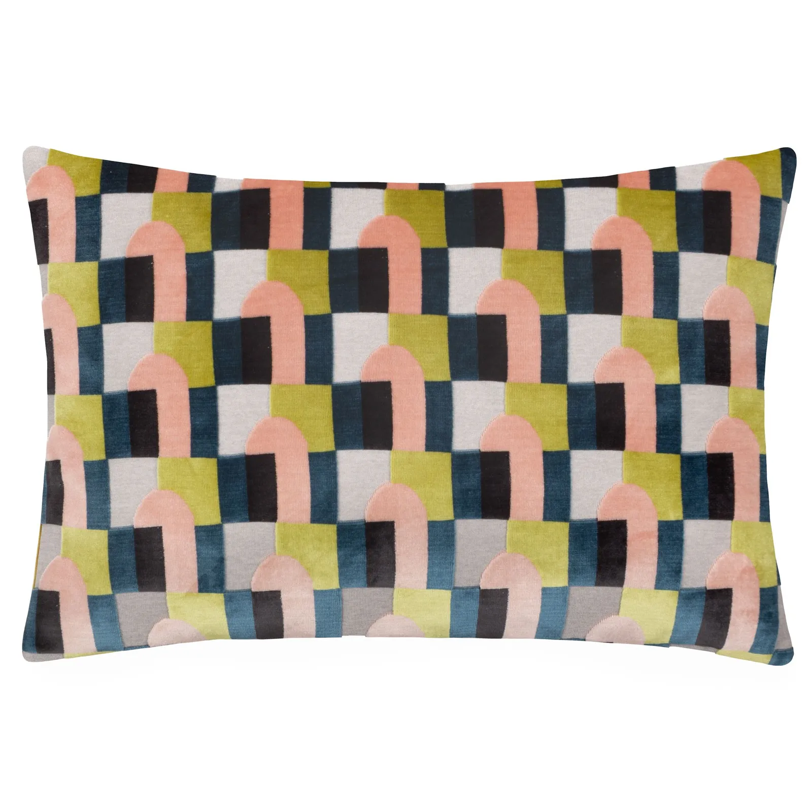 Paoletti Keela Cut Velvet Geometric Cushion in Pink 2