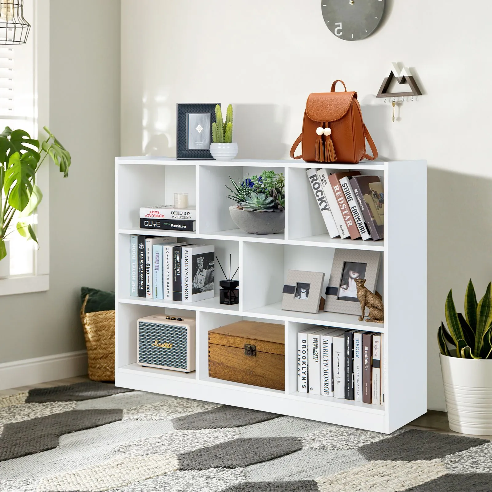 Costway 3-tier Open Bookcase Modern 8-Cube Bookshelf Wooden Storage Display Cabinet in White 4