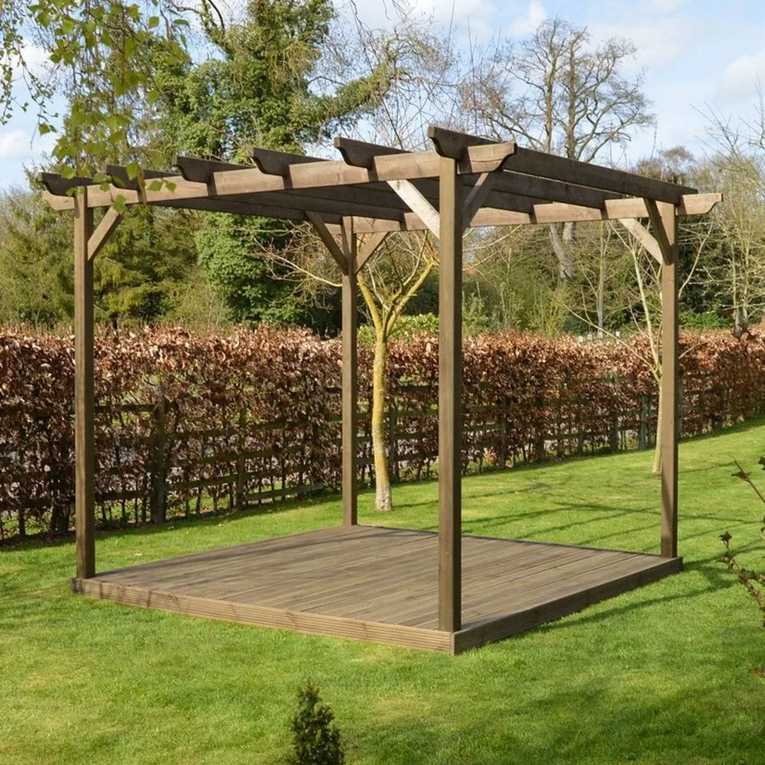 Rutland County Garden Furniture Ltd Garden Pergola & Decking Kit, Wood, L480 x W480 cm, Light Green in Brown 2