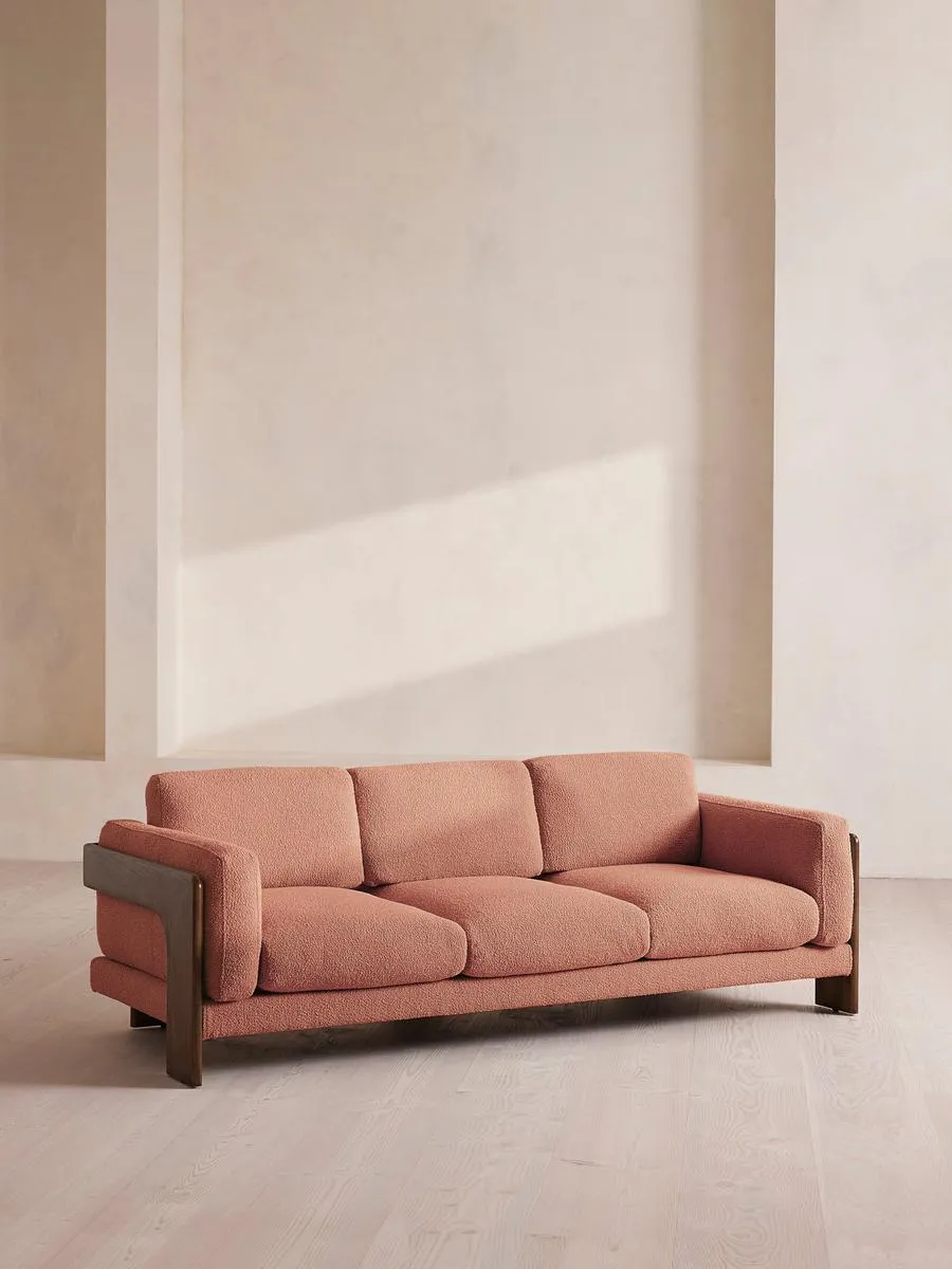 Marcia Three Seater Sofa, Textured Wool Boucle, Coral