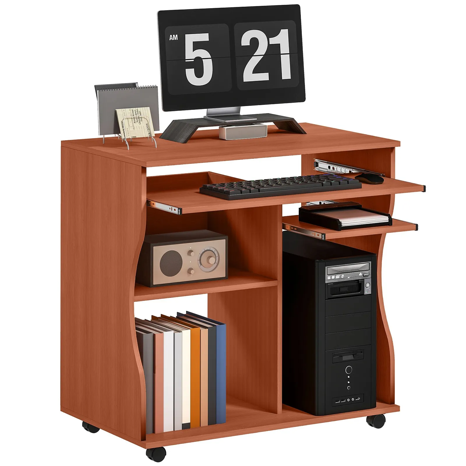 HOMCOM Computer Desk PC Laptop Writing Table Storage Shelf Workstation in Natural 2