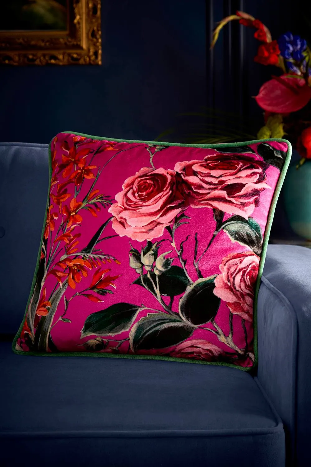 Laurence Llewelyn-Bowen 'Cotswald Fantasia Dawn' Soft Touch Floral Print Velvet Filled Cushion in Pink