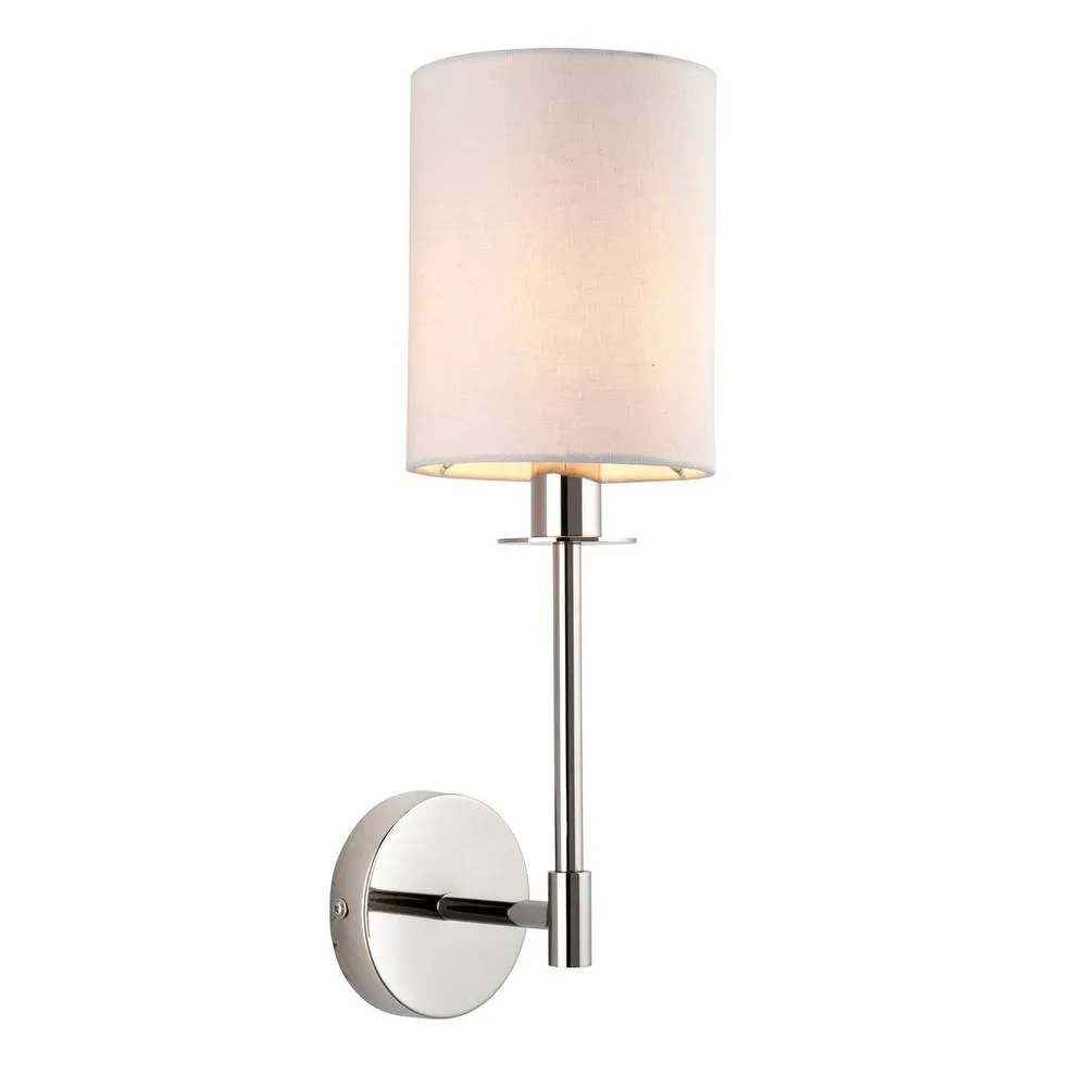 Endon Collection Sancerre Wall Lamp With Shade Bright Nickel Plate Vintage White Fabric 1X E14, Grey