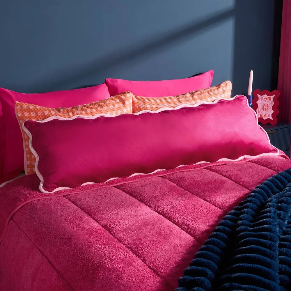 OHS Scallop Edge Bolster Pillow Soft Maternity Back Support Filled Cushion in Bright Pink