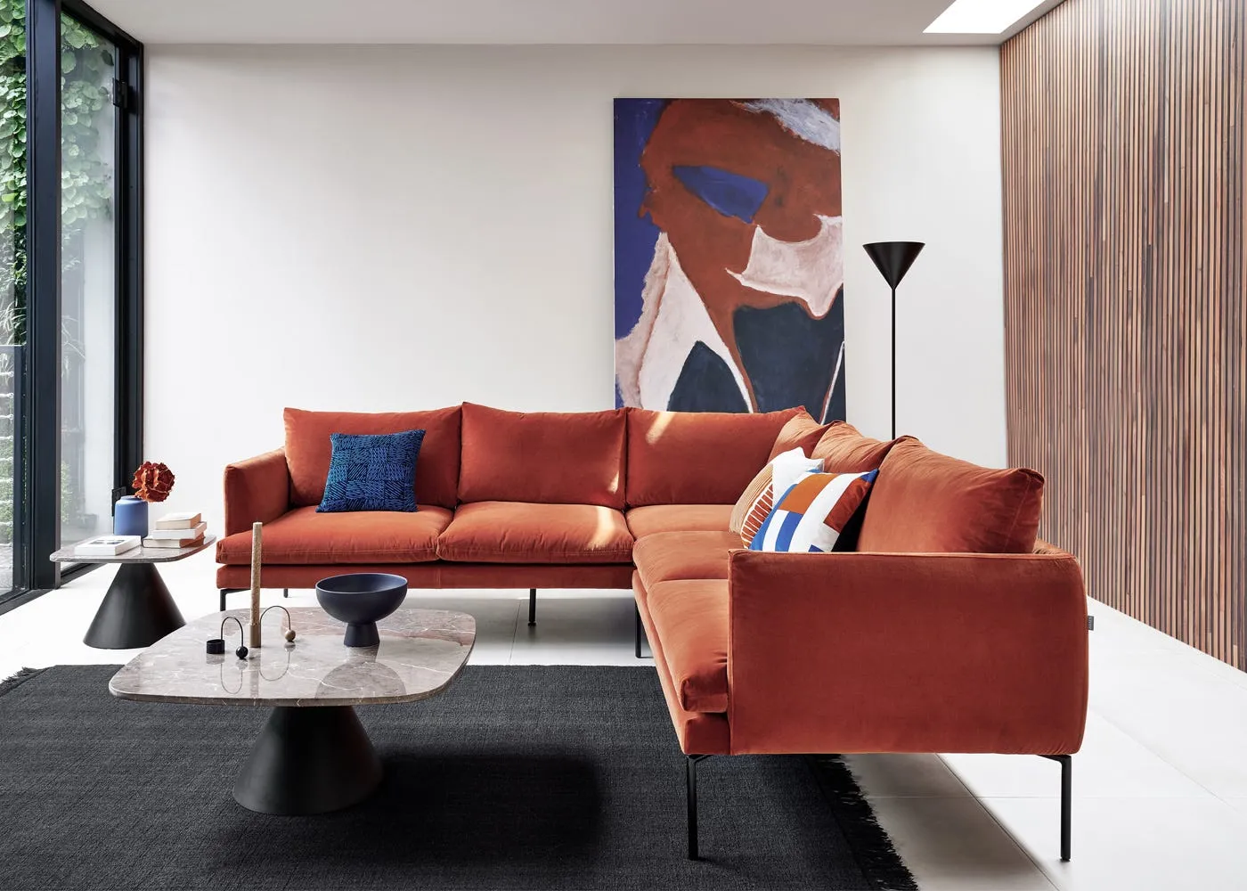 Heal's Matera Large Corner Sofa Leather Grain Graphite 063 3