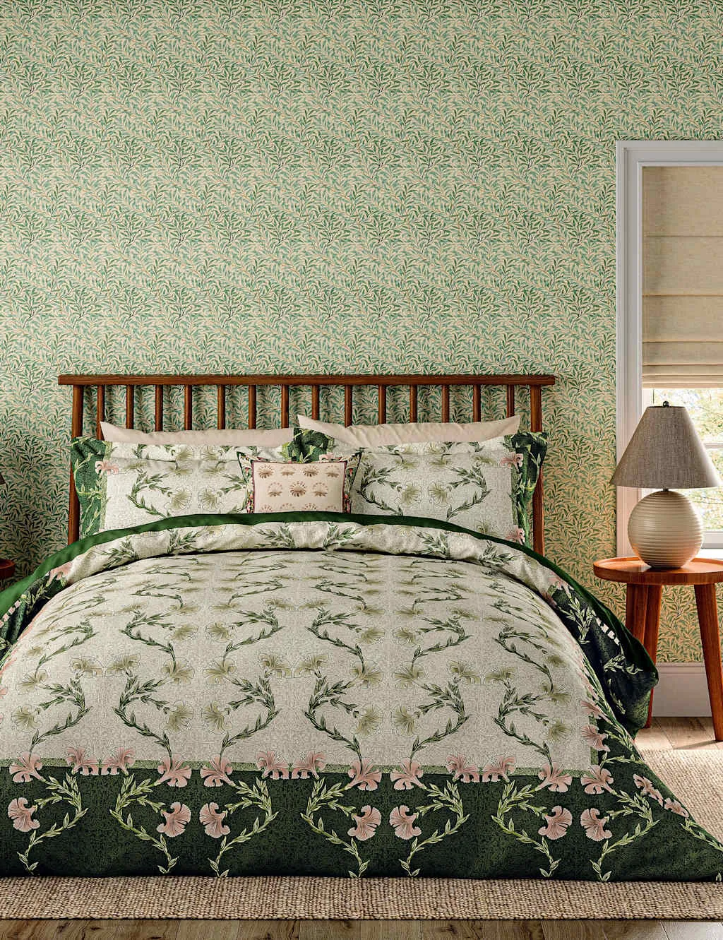 Morris & Co Pure Cotton Scrolling Carnation Bedding Set Natural Mix