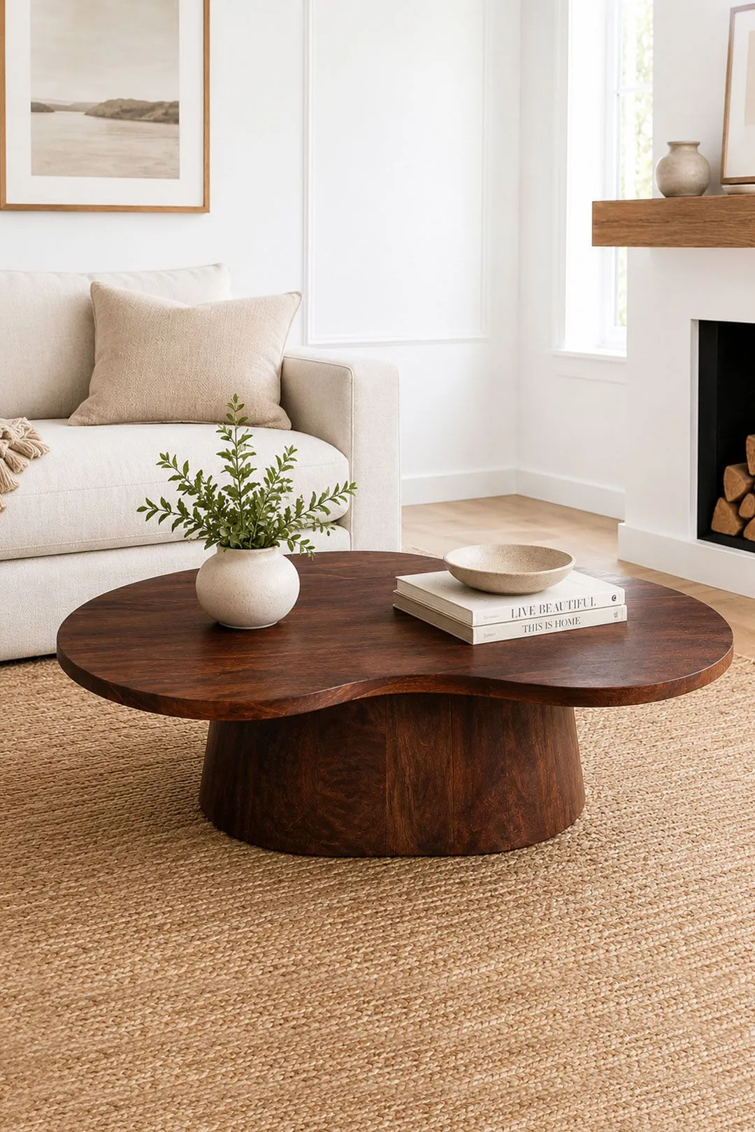 IH Design Nolan Solid Wood Coffee Table in Brown