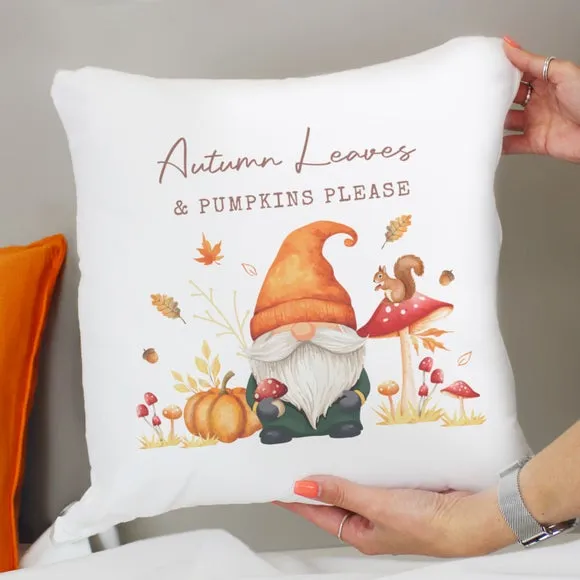 Personalised Autumn Gnome Square Cushion 4