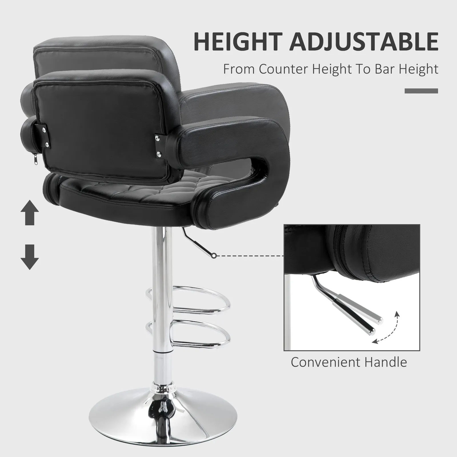 HOMCOM Adjustable Height Barstool Steel Pole PU Leather Bistro in Black 4