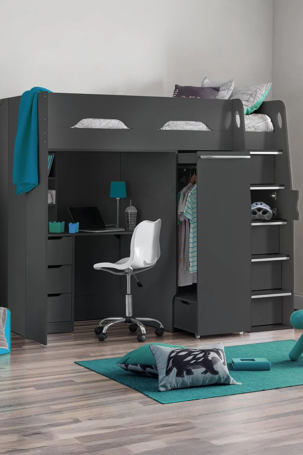 Julian Bowen Pegasus Highsleeper Loft Bed with Desk in Dark Grey 1