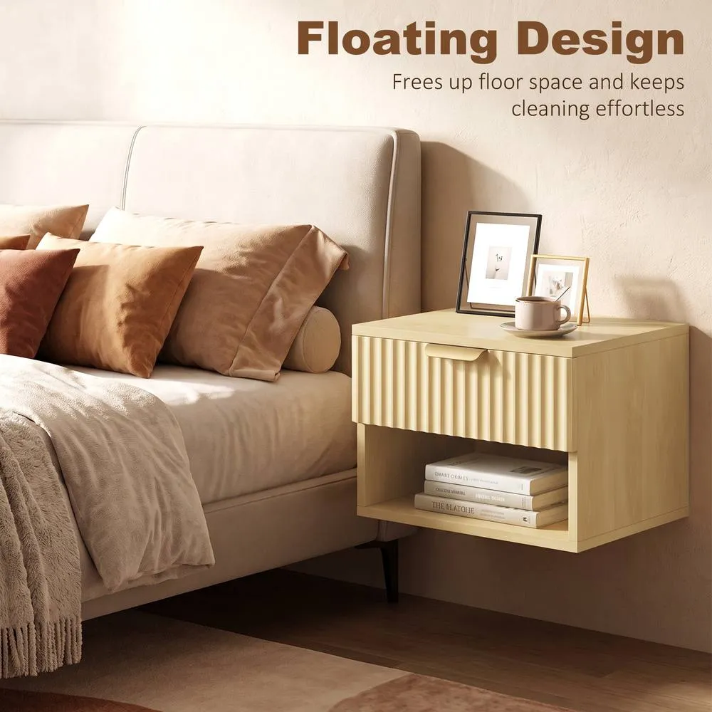 HOMCOM Floating Nightstands Set of 2, Wall Mounted Bedside Tables, Oak in Light Oak 6