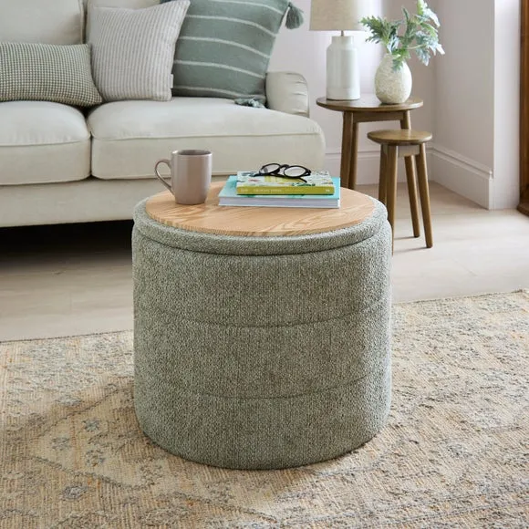 Chenille Round Ottoman with Tray 2