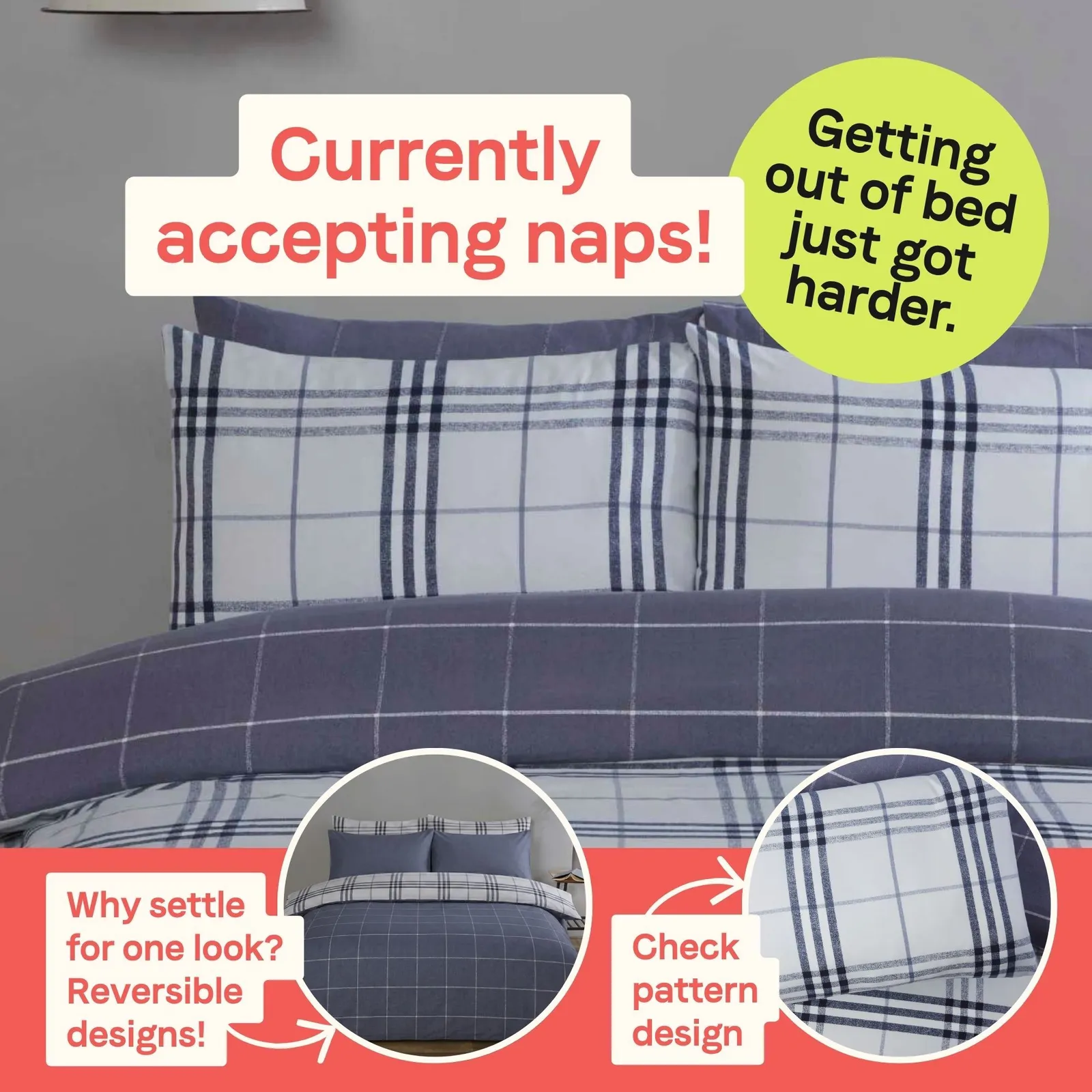 Rapport Home Harris Check Microfibre Duvet Cover Set with Pillowcase in Blue 4