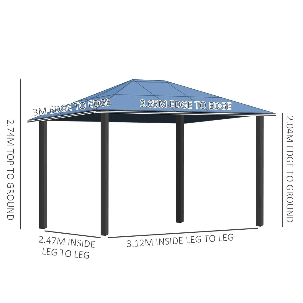 OUTSUNNY 3.6x3(m) Hardtop Gazebo Garden Pavilion w/ Polycarbonate Roof in Brown 3