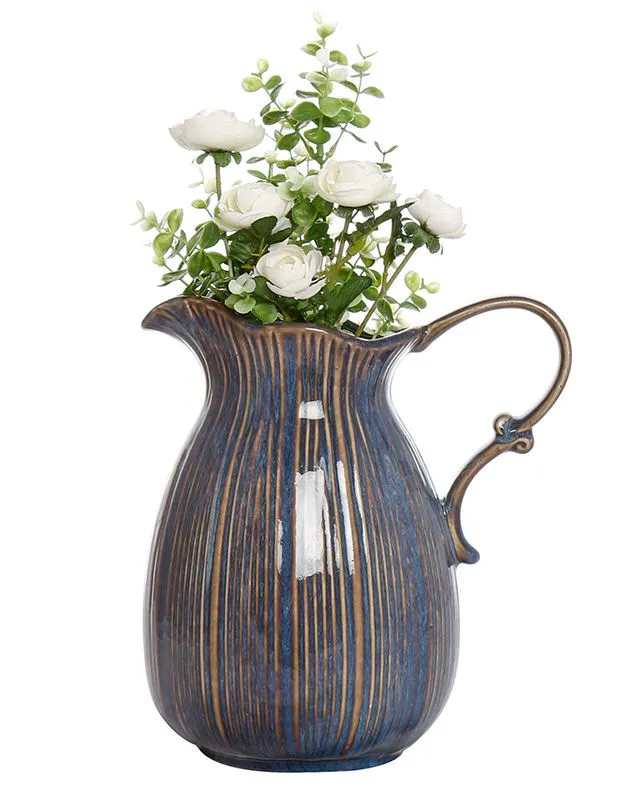 Dibor Aegean Blue Fluted Ceramic Decoration Pitcher Jug Vase 2