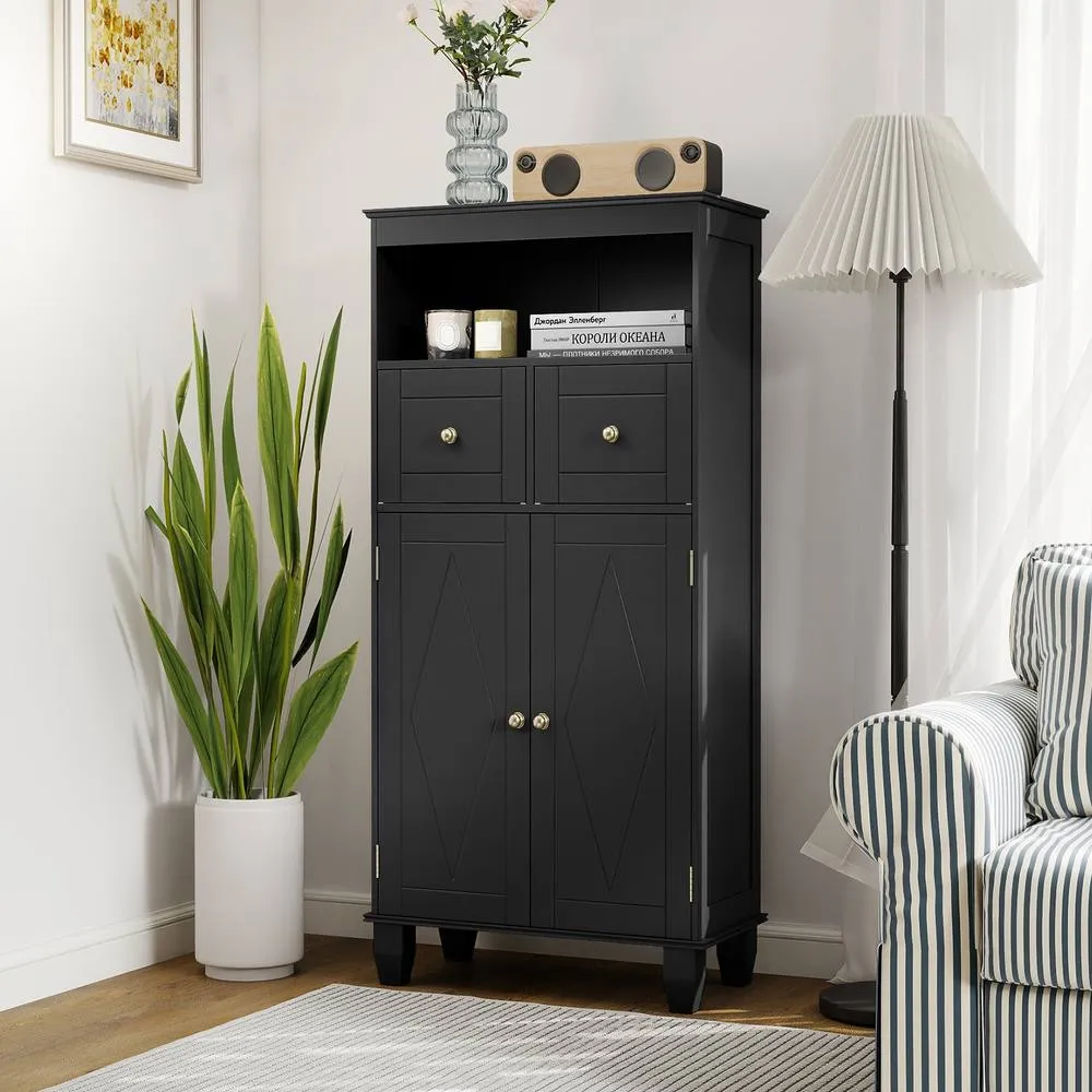 Costway Bathroom Floor Storage Cabinet Modern Storage Organizer w/Drawers in Black 6