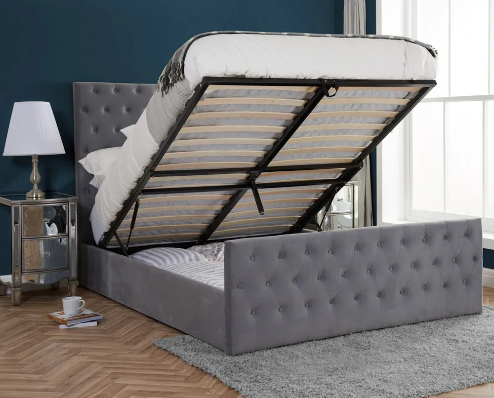 Marquis Grey Velvet Ottoman Storage Bed Frame - 6ft Super King Size