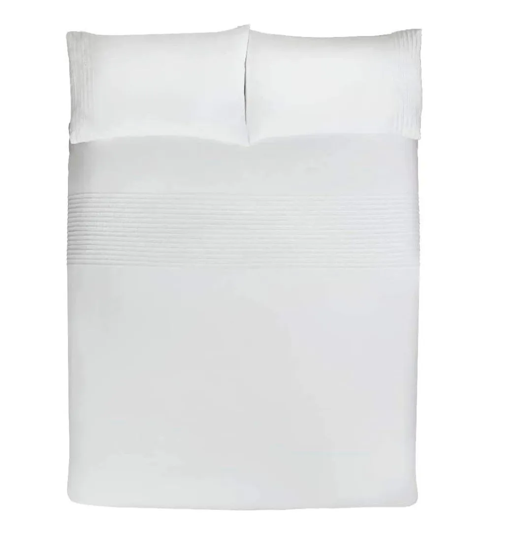 Smart Living Luxury Pintuck Pleated Striped Panel Duvet Cover With Pillowcases in White 3