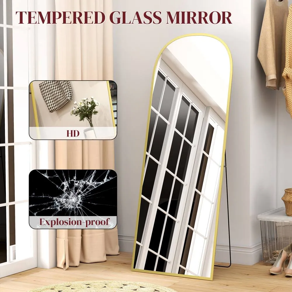 HOMCOM Full Length Mirror with Aluminium Alloy Frame Hanging or Leaning in Gold 5
