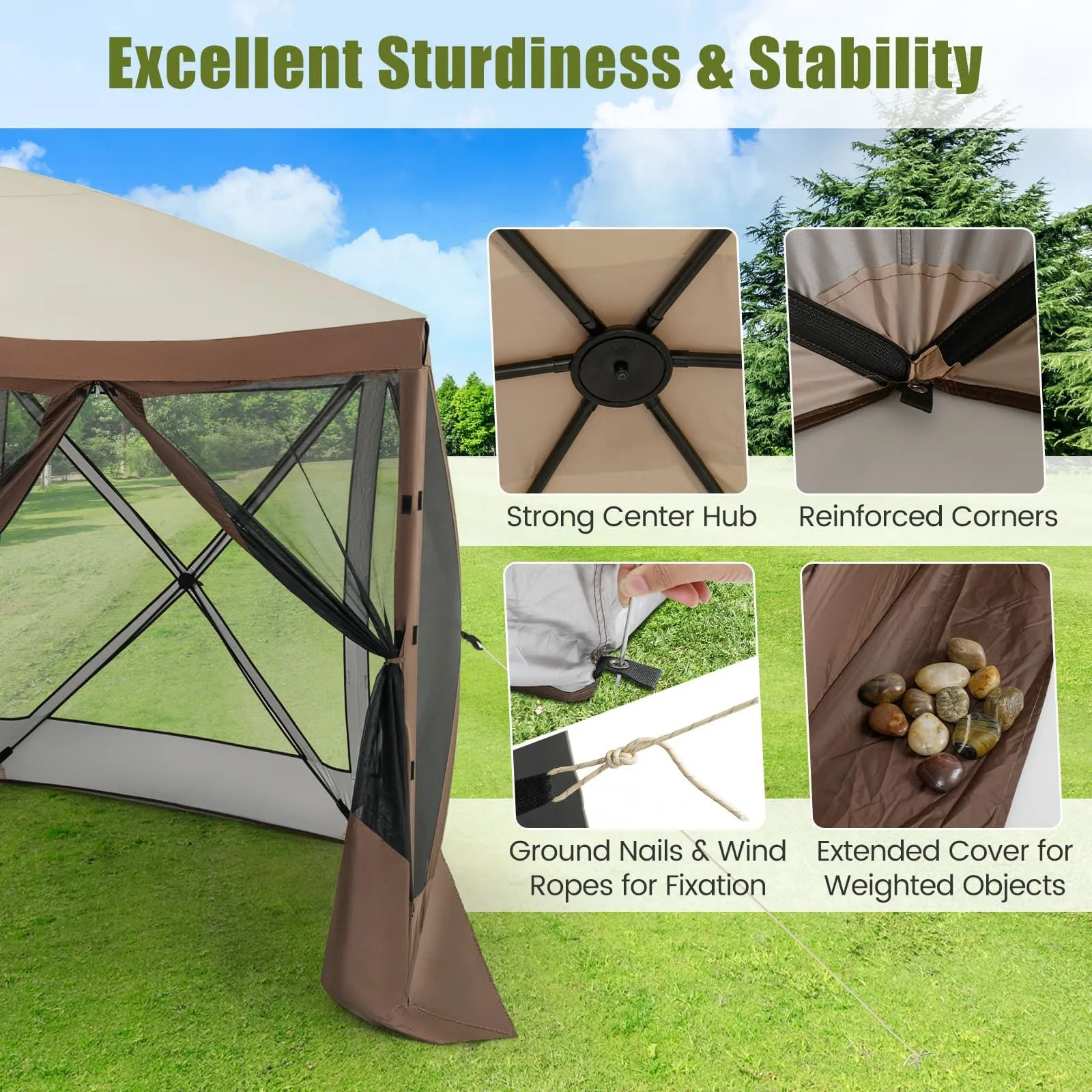 Costway 350 x 230 cm Pop-up Gazebo Tent Outdoor Canopy Sun Shelter in Dark Brown 3