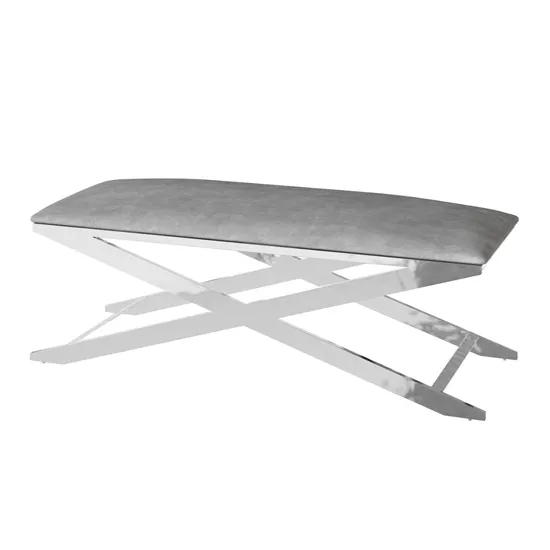 Vertue Velvet Fabric Upholstered Dining Bench In Silver Grey