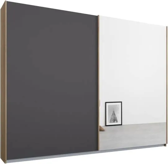 Malix 2 door 225cm Sliding Wardrobe, Oak frame,Matt Graphite Grey & Mirror doors , Classic Interior