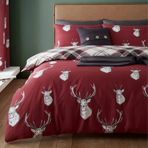 Catherine Lansfield Munro Stag Reversible Duvet Cover and Pillowcase Set 1