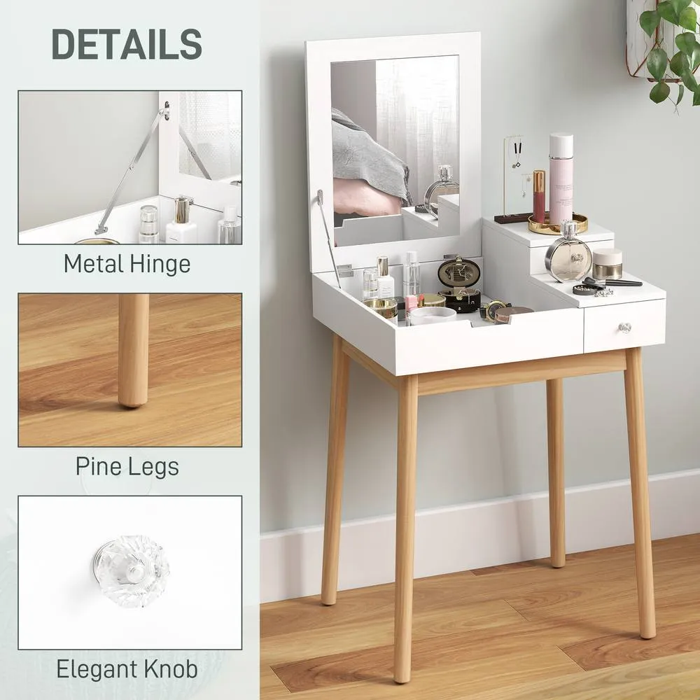 HOMCOM Dressing Table Desk Flip up Mirror Multi purpose 2 Drawers Makeup in White 6