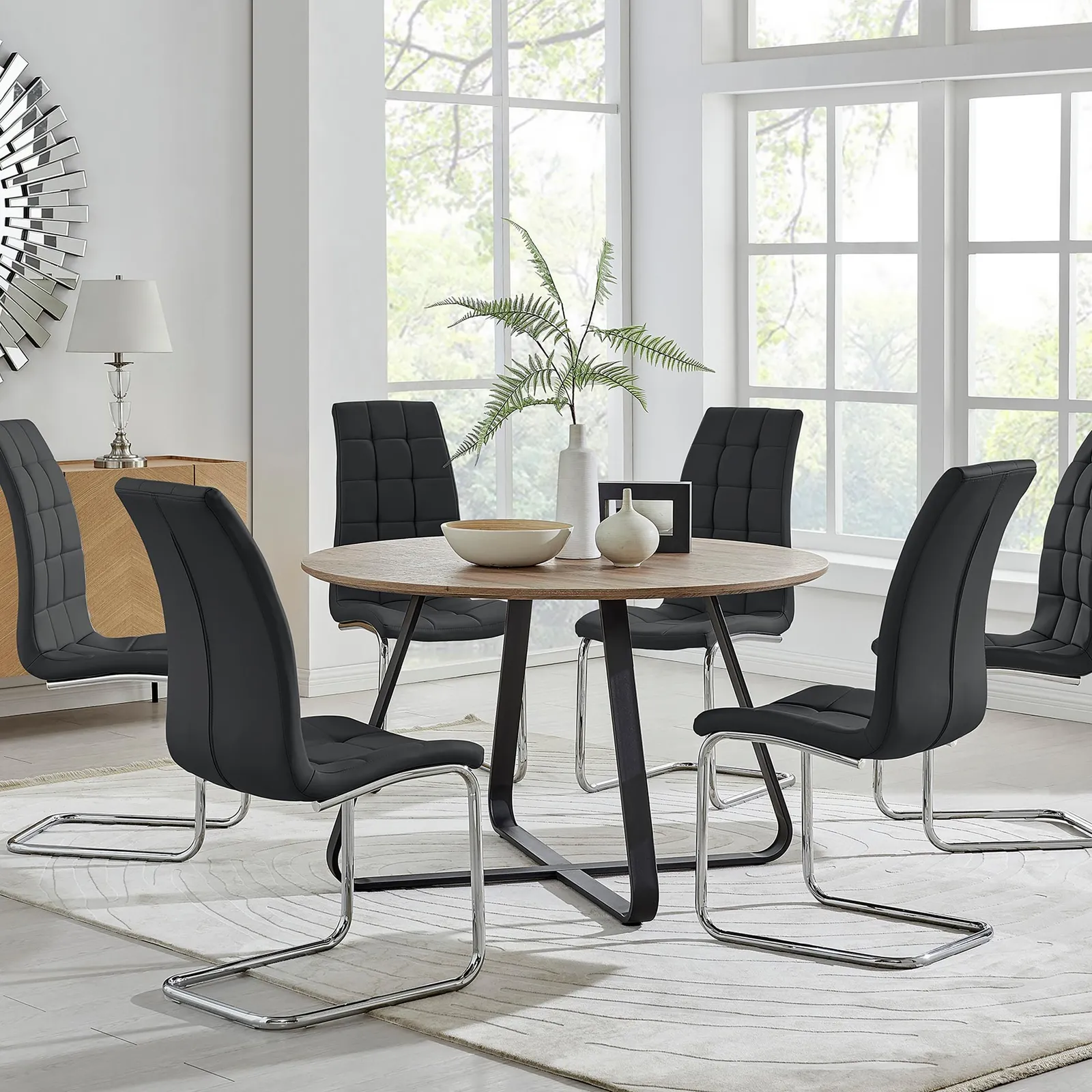 FurnitureboxUK Santorini Brown Round Dining Table & 4/6 Murano Chairs in Black