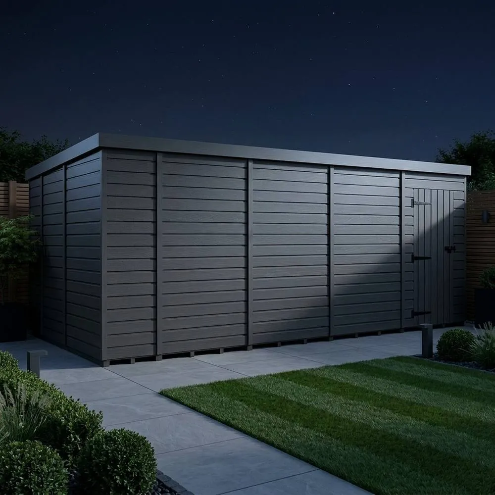 Buttercup Farm 19ft x 9ft Composite Pent Garden Shed Single Door No Windows in Grey 3