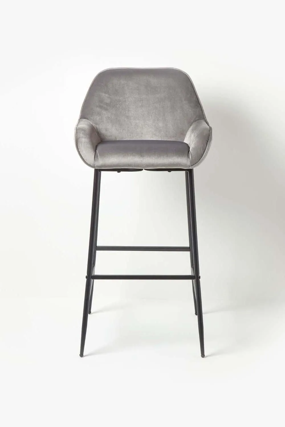 Homescapes Eton Velvet Bar Stool Luxury Upholstered Seat with Arm & Backrest in Grey 2