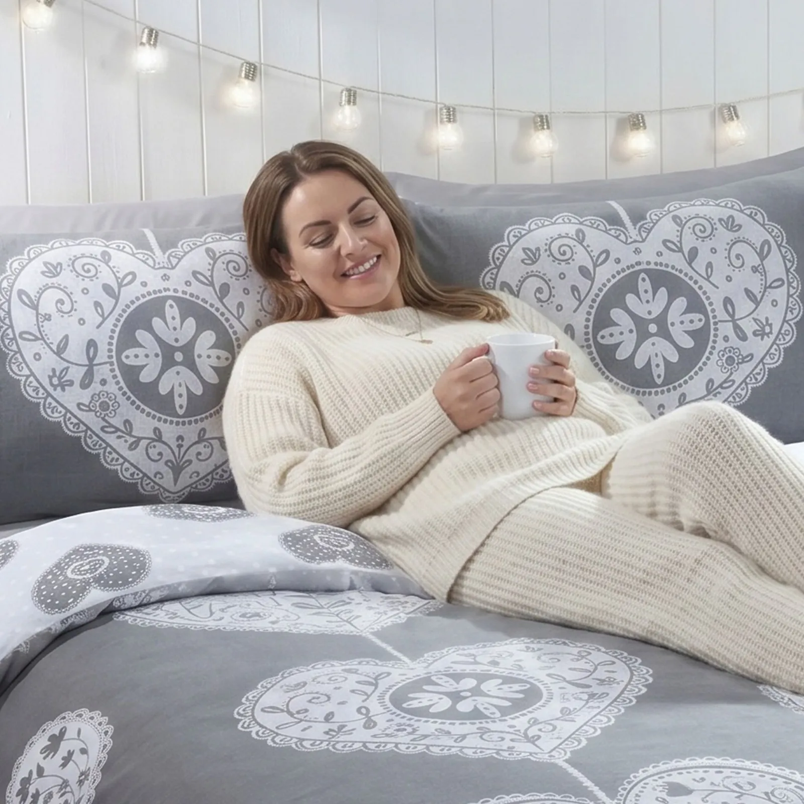 Rapport Home Scandi Heart Pure Cotton Duvet Cover Set with Pillowcase in Grey 5