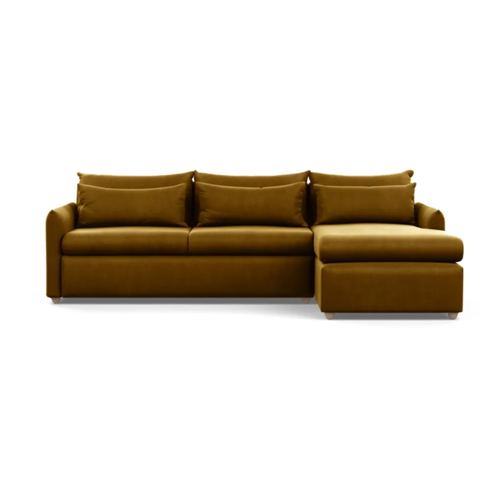 Heal's Pillow Large Right Hand Corner Chaise Varese Velvet Olive Green