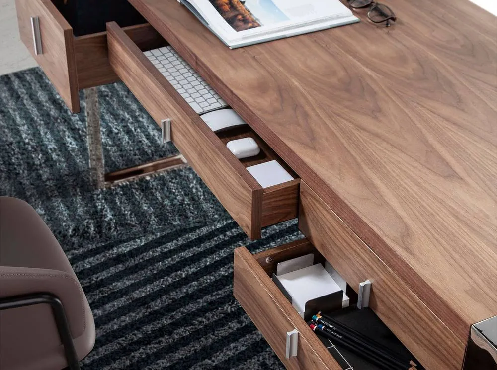 Angel Cerda Walnut Veneer Desk with Chromed Steel Legs & 4 in Brown 5