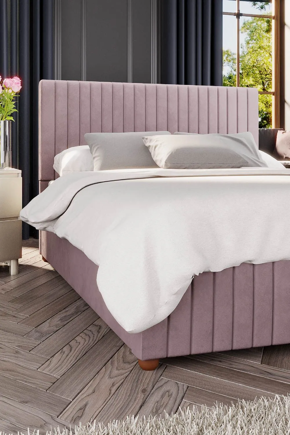 Laurence Llewelyn-Bowen Estella Ottoman Storage Bed in Plush Velvet Fabric, Custom Made in Rose