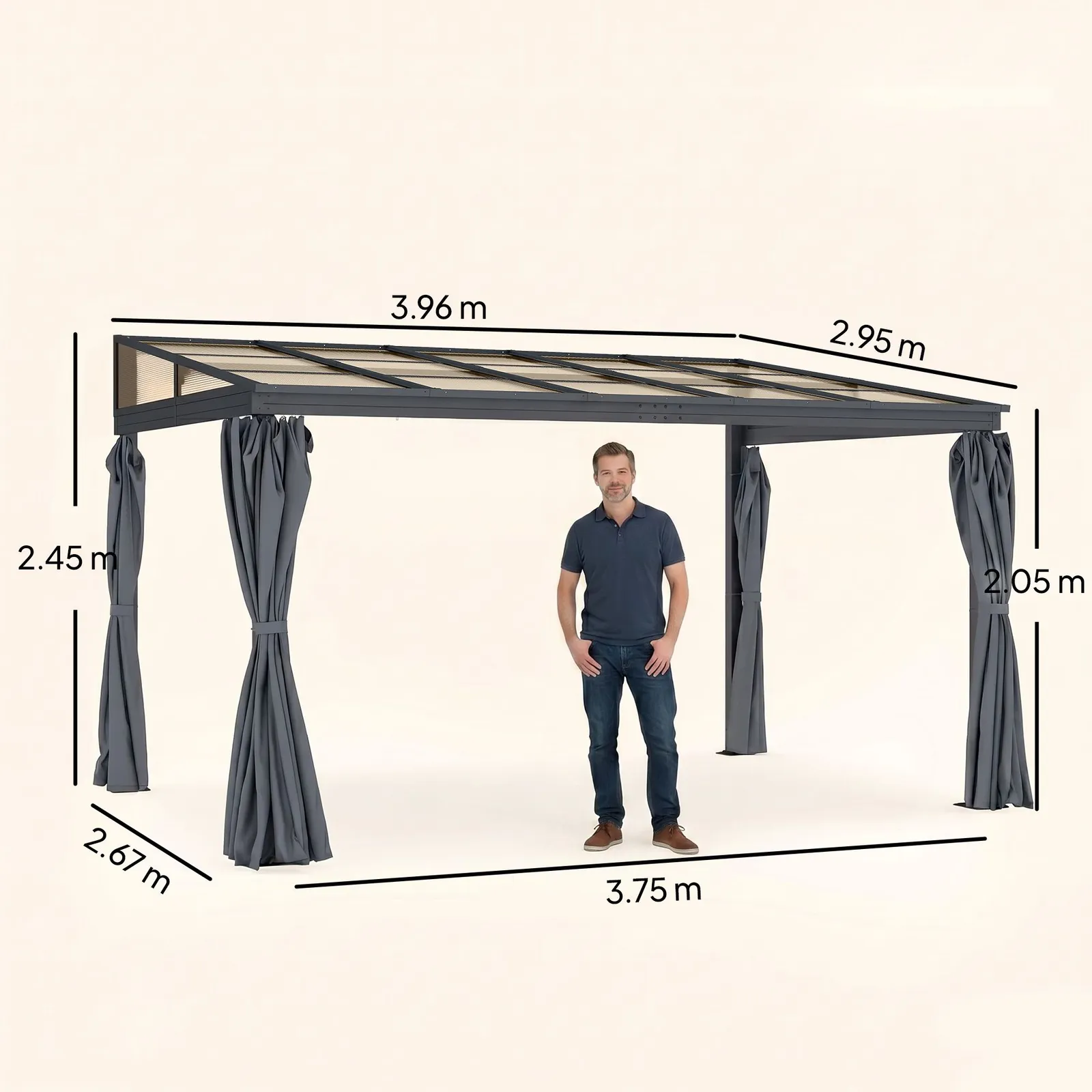 OUTSUNNY Outdoor Pergola Gazebo Party Tent Sun Shelter 4 x 3m with Curtain in Grey 3