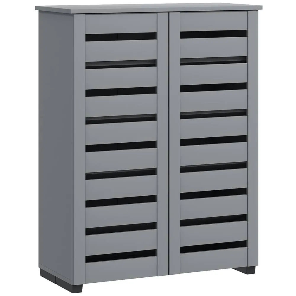 HOMCOM Shoe Storage Cabinet with Slatted Doors for 15 Pairs of Shoes in Dark Grey 2