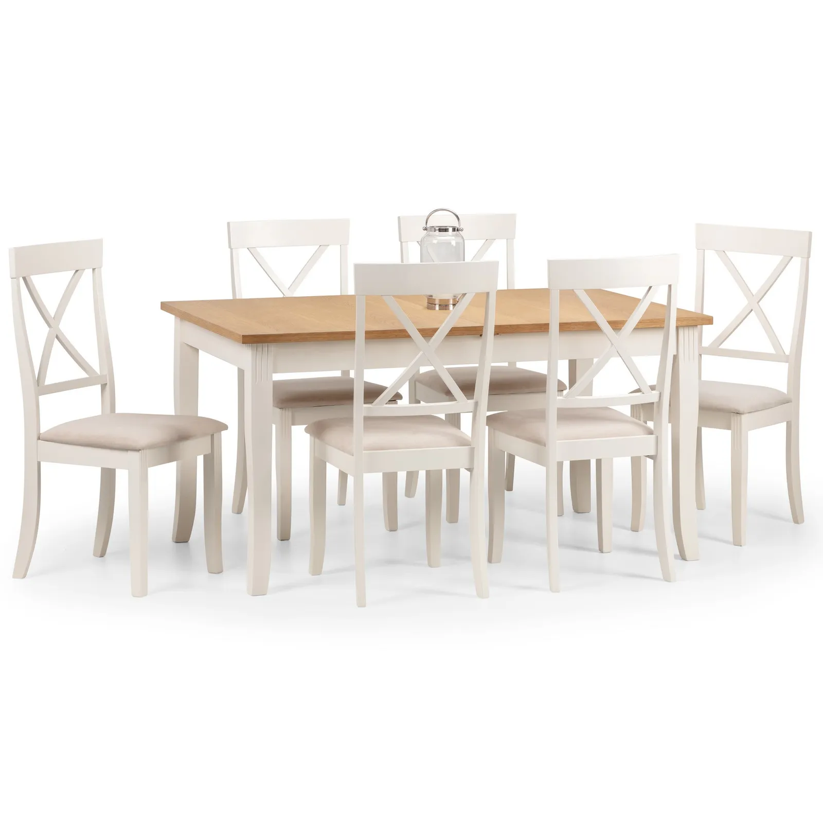 Davenport 4-6 Seater Rectangular Extendable Dining Table with 6 Chairs, Off White